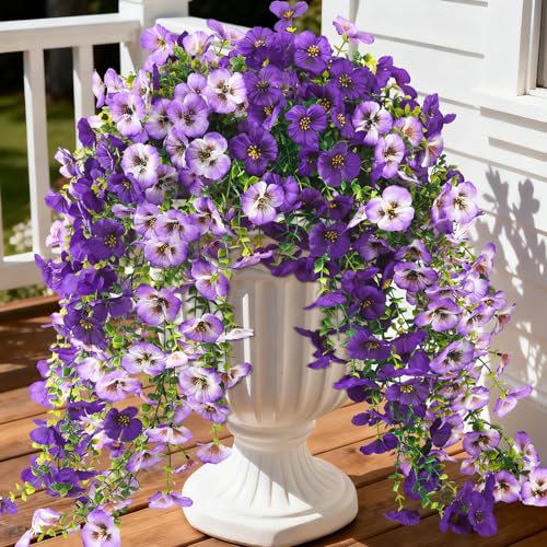 ZFProcess Fake Artificial Flowers for Outdoors, 4 Pcs Faux Hanging Pansy Flowers Spring Summer Decor, UV Resistant Fake Plants Silk Flower for Planter Front Door Porch Patio Yard Garden(Gradient Double Purple) - Image 1