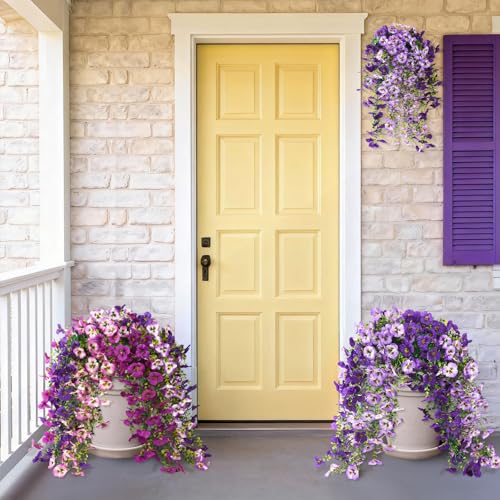 ZFProcess Fake Artificial Flowers for Outdoors, 4 Pcs Faux Hanging Pansy Flowers Spring Summer Decor, UV Resistant Fake Plants Silk Flower for Planter Front Door Porch Patio Yard Garden(Gradient Double Purple) - Image 2