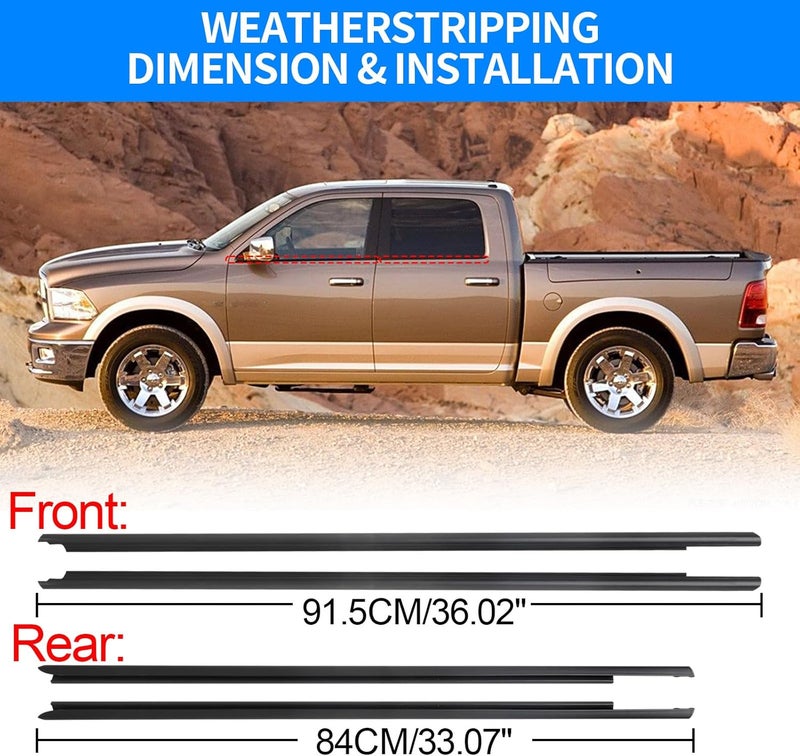 KAVIUS Window Weatherstrip for Dodge Ram 1500 2500 3500 4500 5500 Crew CAB (2009-2024) - Outer Window Molding Trim Seal - Image 4
