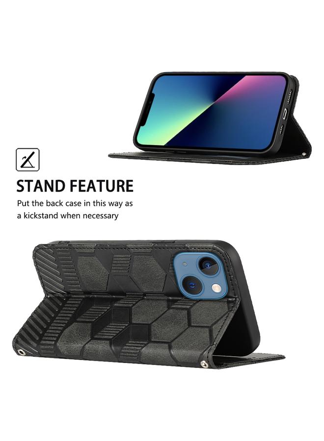 زبون جراب هاتف iPhone 13 من الجلد المغناطيسي بتصميم كرة القدم - Image 4