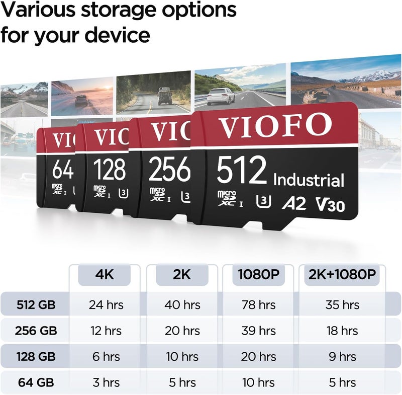 Viofo 64GB Industrial Grade High Endurance microSDXC Card for Dash Cam & Security Camera, U3 A2 V30, up to 100MB/s, 4K UHD & Continuous Loop Recording, High Temperature Resistant, Adapter Included - Image 4