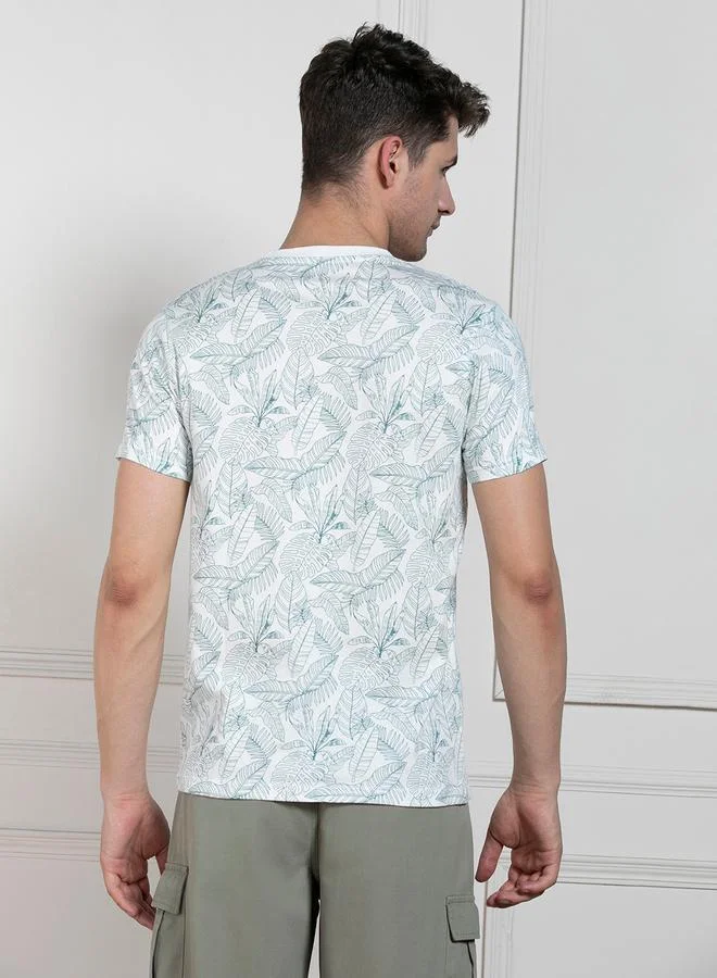 Dennis Lingo Regular Fit All Over Leaf Print T-Shirt by Styli