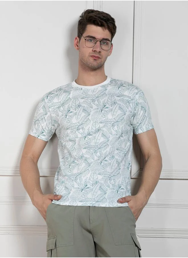 دينيس لينغو Regular Fit All Over Leaf Print T-Shirt