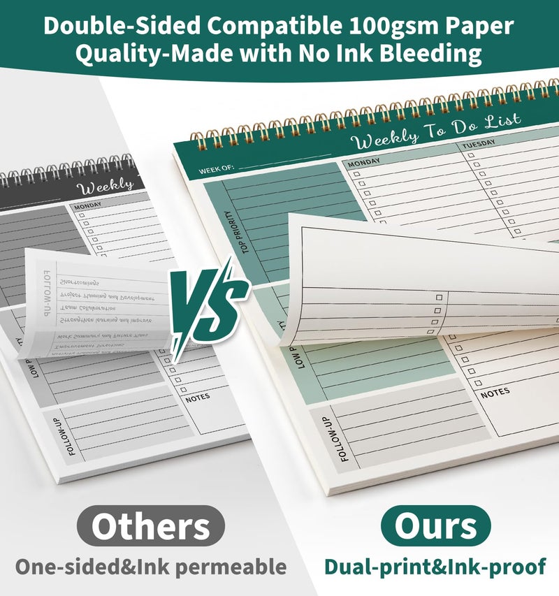 ALKALO 104 Pgs Weekly To Do List Notepad, 52 Duplex-Printed Undated Sheets 100 GSMï¼ˆ8.5"Ã—11") Weekly Desk Planner For Work Home School Office Desk Accessories Supplies & Goal Setting Tasks - Green - Image 5