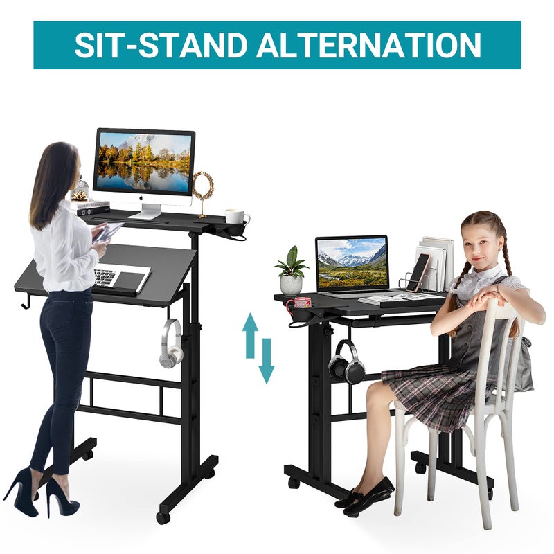 Klvied Adjustable Height Standing Desk with Cup Holder, Portable and Easy to Move, Ideal for Home or Office, Black - Image 4