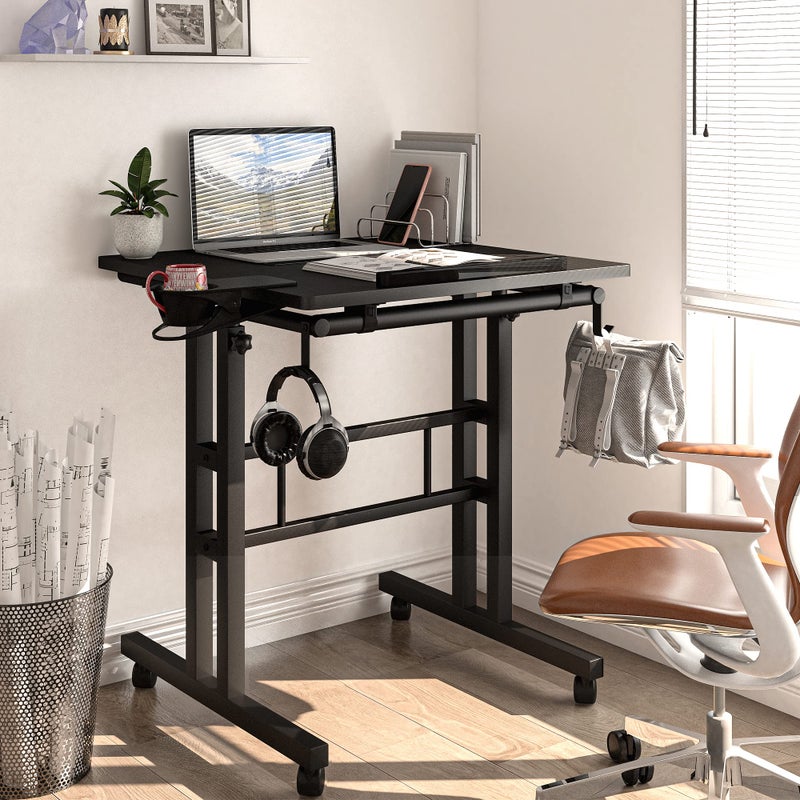 Klvied Adjustable Height Standing Desk with Cup Holder, Portable and Easy to Move, Ideal for Home or Office, Black - Image 2