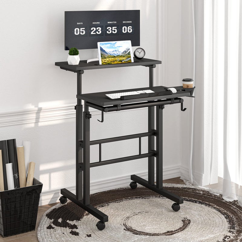 Klvied Adjustable Height Standing Desk with Cup Holder, Portable and Easy to Move, Ideal for Home or Office, Black - Image 3