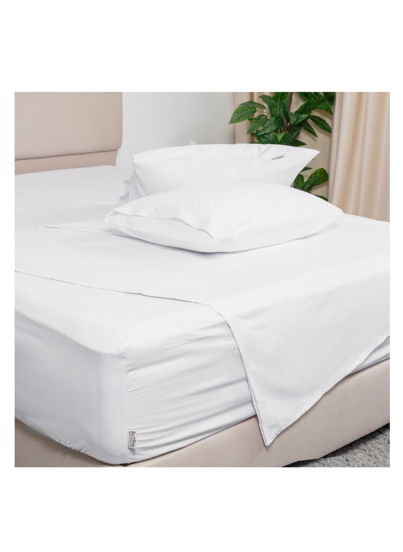 BedNHome Fitted Bed Sheet Set, 100% Egyptian Cotton, 250Tc, White,2Pillowcases. 200X200Cm  - Image 3
