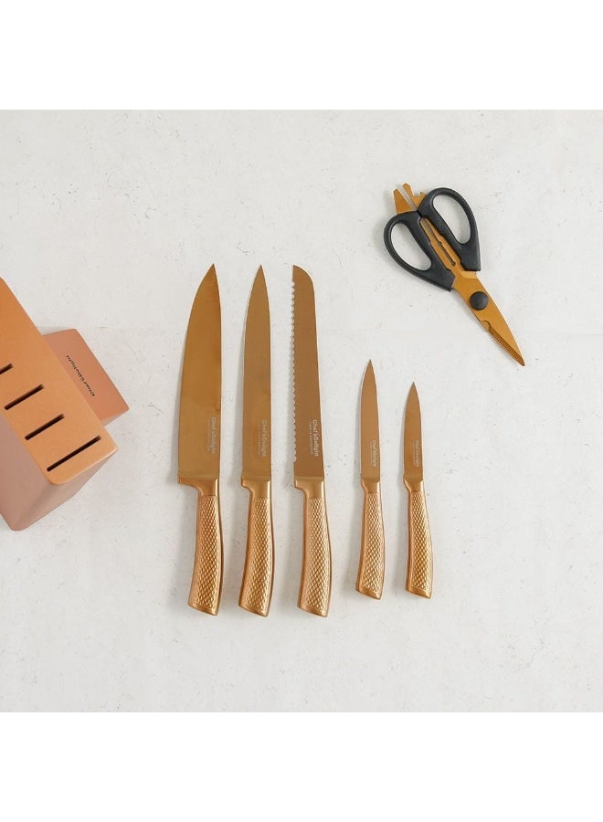 Chef's Delight Chef's Delight Bistro 7 Piece Knife Set with Sharpener Inside Block Premium Stainless Steel Knives Includes Chef’s Utility and Paring Knives Perfect for Kitchen Use Copper - Image 3