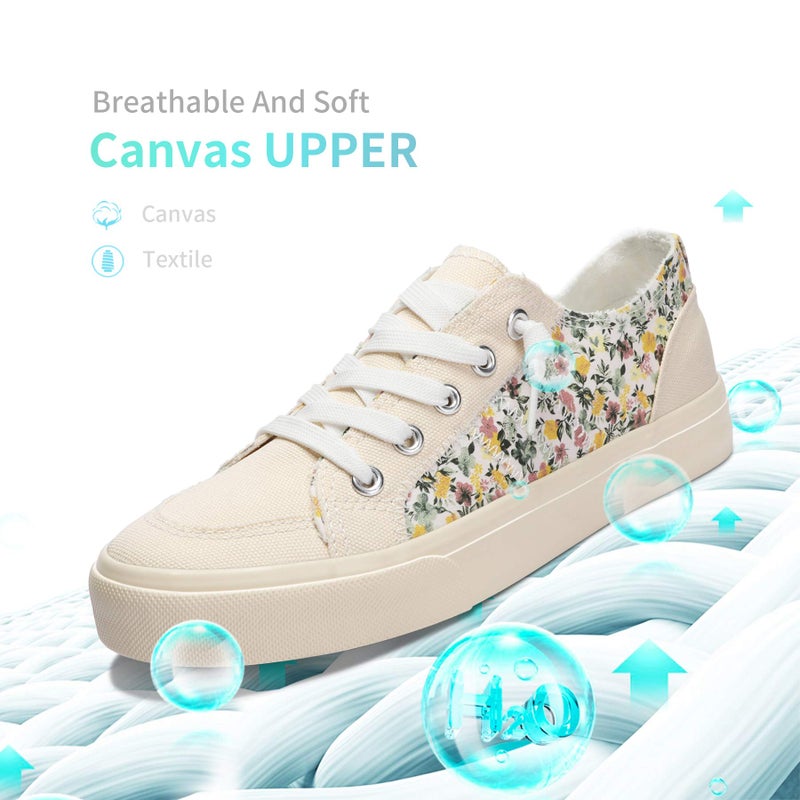 Obtaom Womens Flower Print Canvas Sneakers Women's Play Fashion Sneaker Comfortable Walking Shoes Yellow Multi Canvas Slip on Shoes(Yellow US11) - Image 4