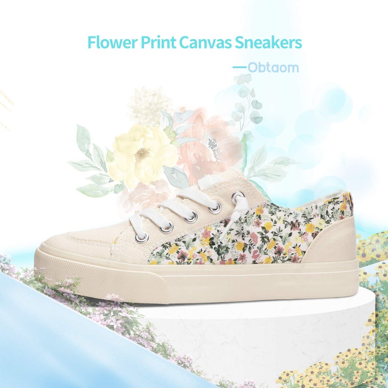 Obtaom Womens Flower Print Canvas Sneakers Women's Play Fashion Sneaker Comfortable Walking Shoes Yellow Multi Canvas Slip on Shoes(Yellow US11) - Image 3
