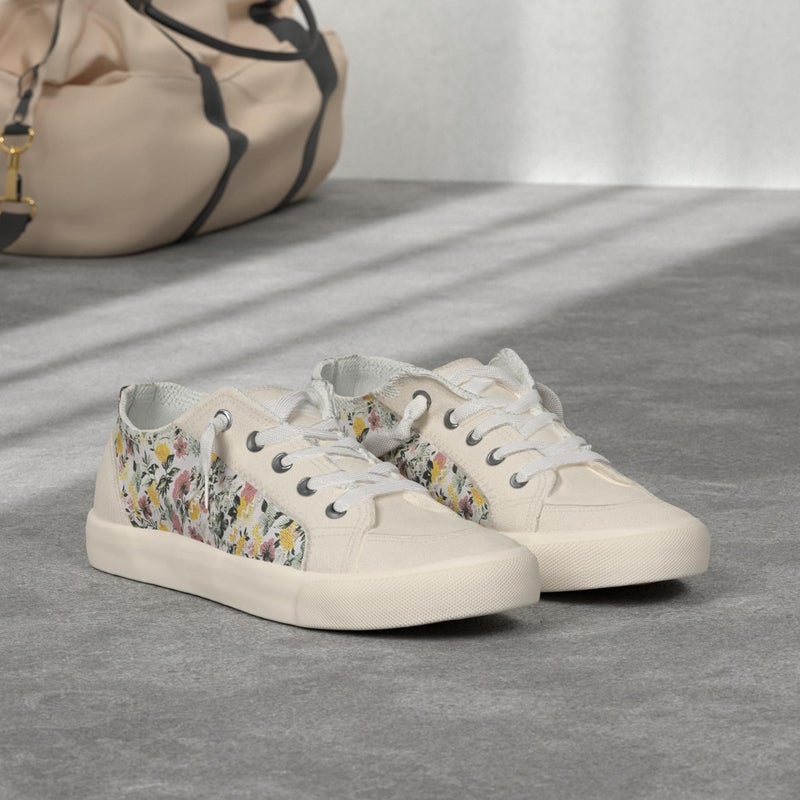 Obtaom Womens Flower Print Canvas Sneakers Women's Play Fashion Sneaker Comfortable Walking Shoes Yellow Multi Canvas Slip on Shoes(Yellow US11) - Image 2