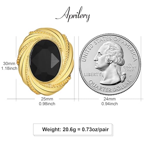 Aprilery Chunky Gold Geometric Stud Earrings Trendy Vintage 14K Gold Plated Black Cubic Zirconia Statement Cocktail Earrings Dupes Jewelry for Women (Black Stone B) - Image 4