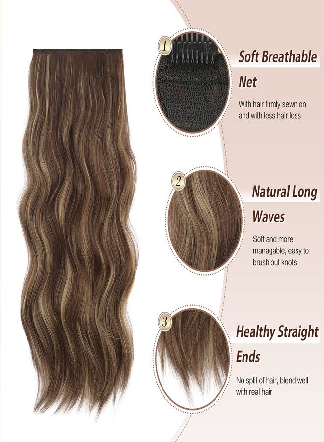 فيشبن وصلات شعر فيشفين بمشابك، 4 قطع، أشقر فاتح مع خصلات بنية متوسطة، كثيفة، طويلة ومموجة، وصلات شعر كاملة الرأس من الألياف الصناعية للنساء، 20 بوصة، 180 غرام - Image 3