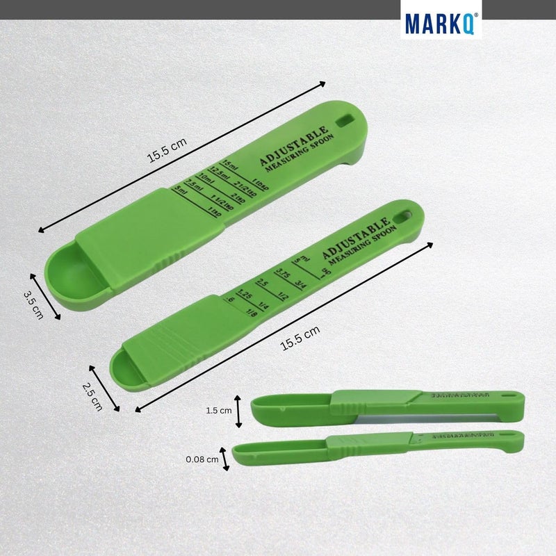 MARKQ Adjustable Measuring Spoon Set – 2-Piece Plastic Teaspoon & Tablespoon with Sliding Scale for Dry and Liquid Ingredients, Adjustable Kitchen Utensils for Baking and Cooking, Green - Image 4
