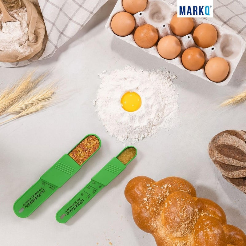 MARKQ Adjustable Measuring Spoon Set – 2-Piece Plastic Teaspoon & Tablespoon with Sliding Scale for Dry and Liquid Ingredients, Adjustable Kitchen Utensils for Baking and Cooking, Green - Image 5