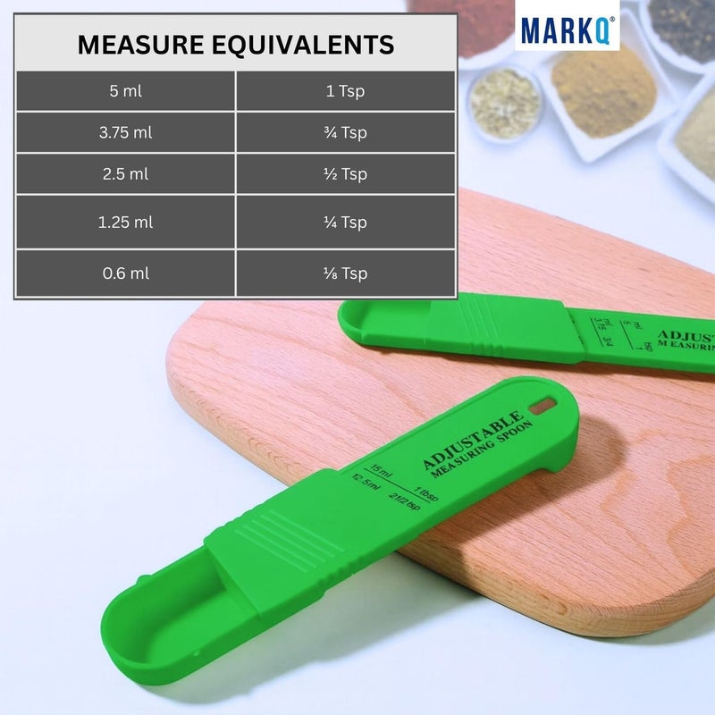 MARKQ Adjustable Measuring Spoon Set – 2-Piece Plastic Teaspoon & Tablespoon with Sliding Scale for Dry and Liquid Ingredients, Adjustable Kitchen Utensils for Baking and Cooking, Green - Image 3