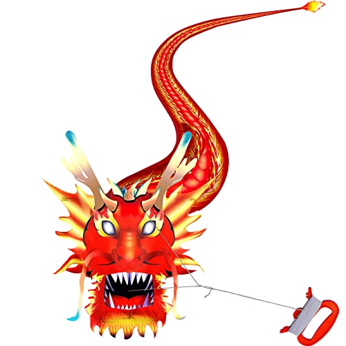 Hengda Kite طائرة هينغدا الأسطورية على شكل تنين طائرة التنين النارية للأطفال والبالغين سهلة الطيران تصميم ممتاز من القماش والبنية مناسبة لشاطئ مربع وحديقة العشب هدية ممتازة 35x157 بوصة - Image 1