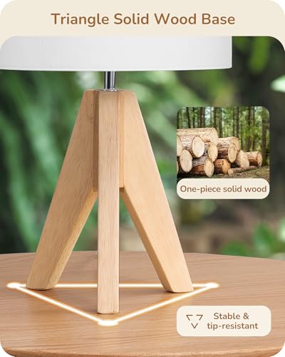 EDISHINE Small Cute Table Lamp Wood Tripod Nightstand Lamp Mid Century Bedside Lamp with Linen Fabric Shade for Nursery Living Room Bedroom End Table UL Listed 142 Inch ONOff Switch - Image 3
