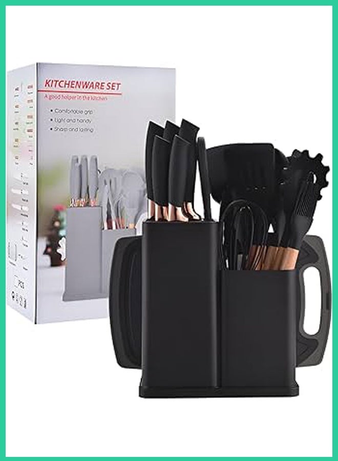 19‑Piece Premium Silicone Kitchen Utensil Set – Heat‑Resistant, Non‑Stick Tools with Holder (Black)  - Image 1