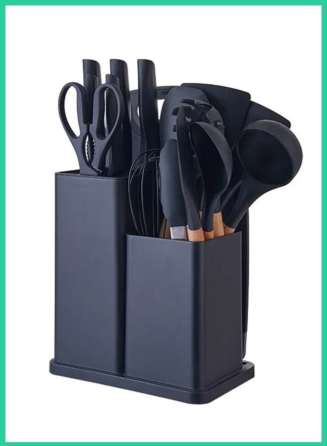 19‑Piece Premium Silicone Kitchen Utensil Set – Heat‑Resistant, Non‑Stick Tools with Holder (Black)  - Image 2