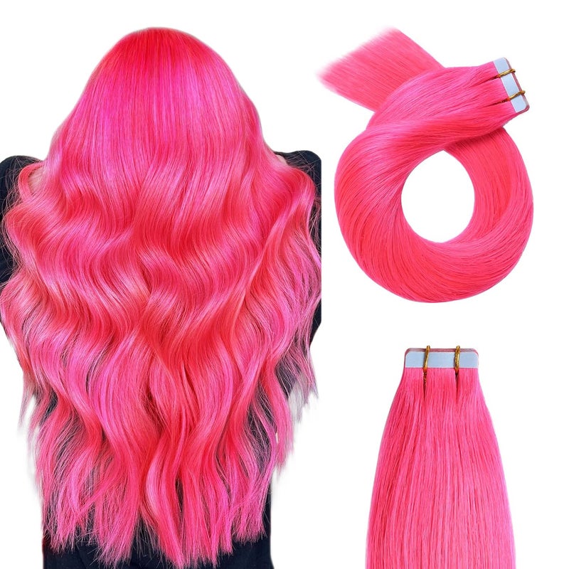 YILITE 20PiecesPack Fashion Pink Tape in Hair Extensions Human Hair 16inch 40g Pink Tape in Remy Human Hair ExtensionsSeamless Skin Weft Tape in Hair Extensions by YILITE16inch Pink