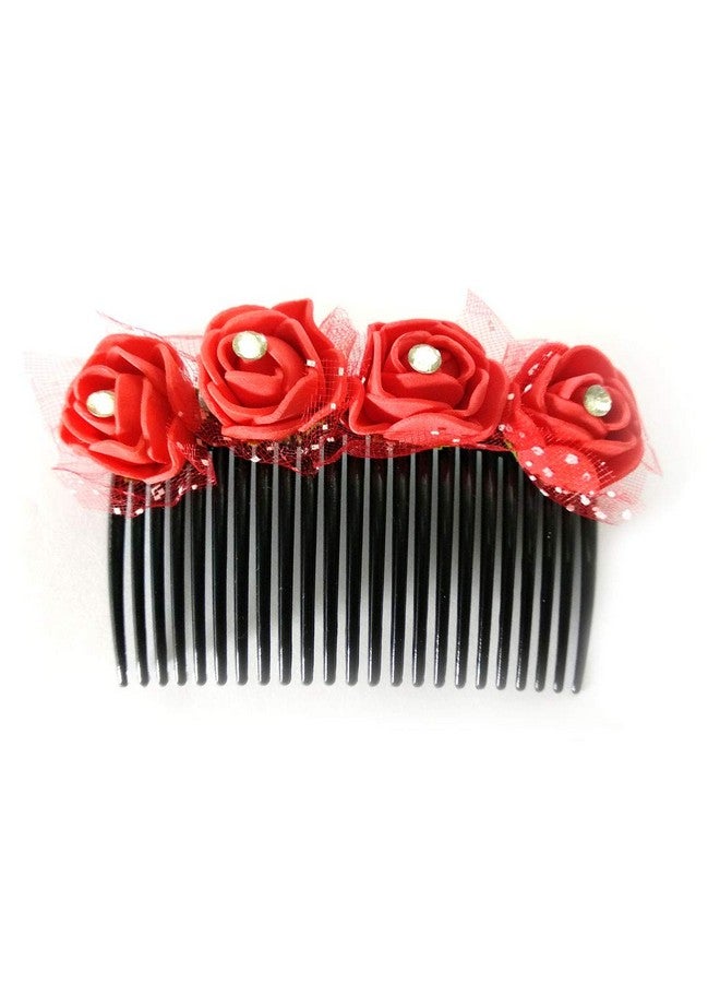 VinshBond Red Rose Flower Hair Comb Pin Clip For Bridal | Women or Girl Floral Clip | Hair Accessories