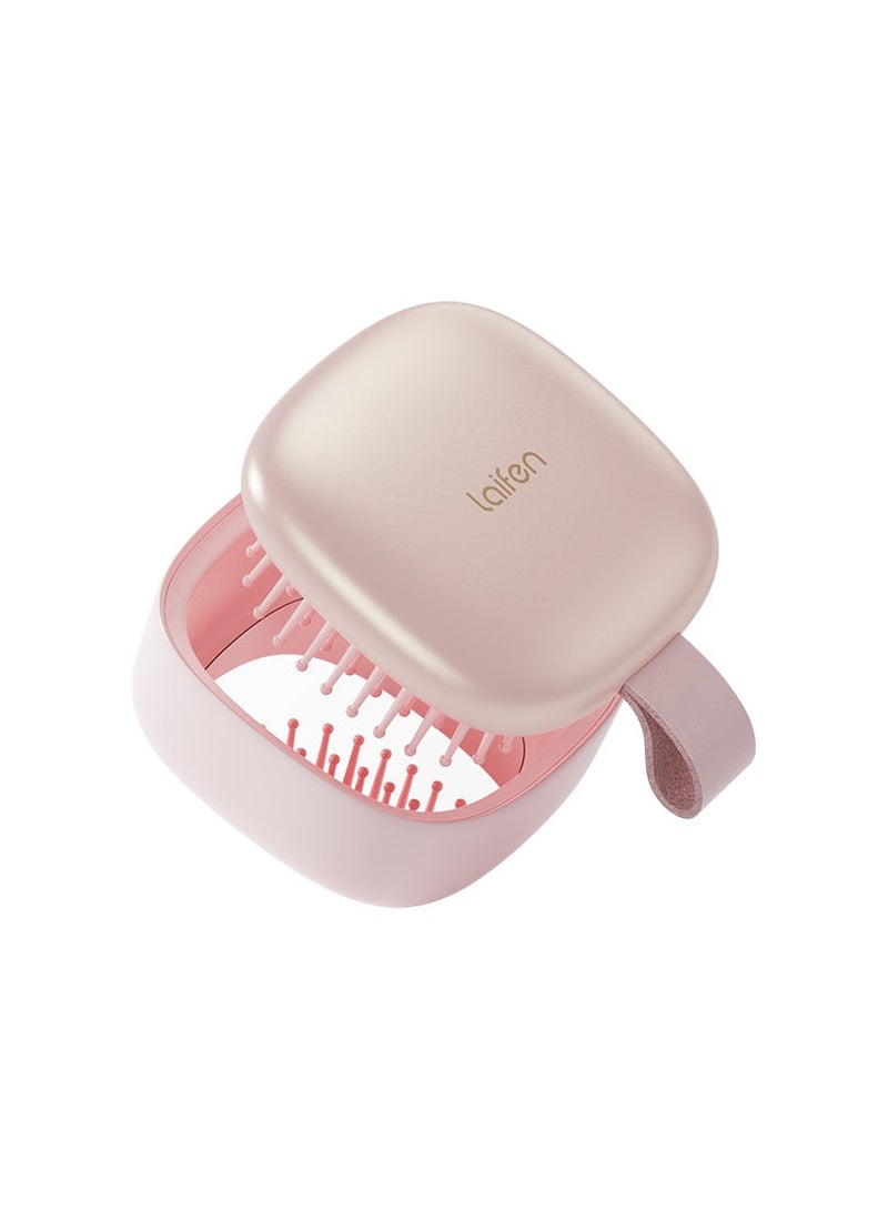 لايفن لافين مشط الهوائي المحمول مع مرآة، فرشاة فك تشابك الشعر، شعيرات ناعمة، تدليك فروة الرأس (لون وردي)) - Image 1