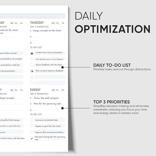 Productivity Store - Weekly Desk Planner Pad, 12-Month Productivity Planner, Tear-Out Deskpad for To-Do List, Productivity Tools for Time Management and Mindfulness, A4 Size, Black - Image 4