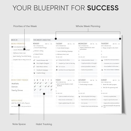 Productivity Store - Weekly Desk Planner Pad, 12-Month Productivity Planner, Tear-Out Deskpad for To-Do List, Productivity Tools for Time Management and Mindfulness, A4 Size, Black - Image 3