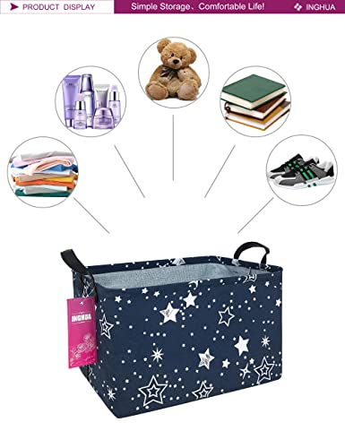 INGHUA Rectangular Storage Basket Fabric Organizer Bin for Toys,Books,Clothes,Gifts,Pets-Perfect for Home,Office,Nursery,Dorm,Shelf(Rec-Blue star ) - Image 3