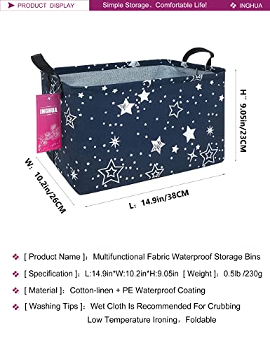INGHUA Rectangular Storage Basket Fabric Organizer Bin for Toys,Books,Clothes,Gifts,Pets-Perfect for Home,Office,Nursery,Dorm,Shelf(Rec-Blue star ) - Image 2