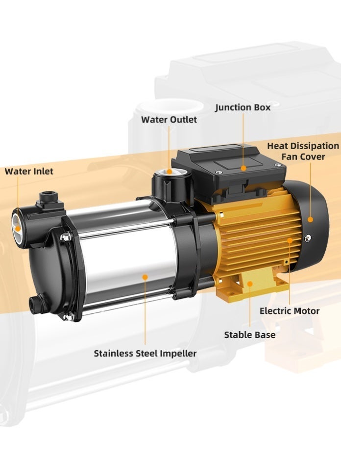 MODI Stainless Steel Water Pump 750W Multi Stage Household Booster Pump High Pressure Garden Irrigation Pump Durable Anti Rust Body Quiet Copper Motor Water Transfer Pump (750 W 438x125x168 mm) - Image 4