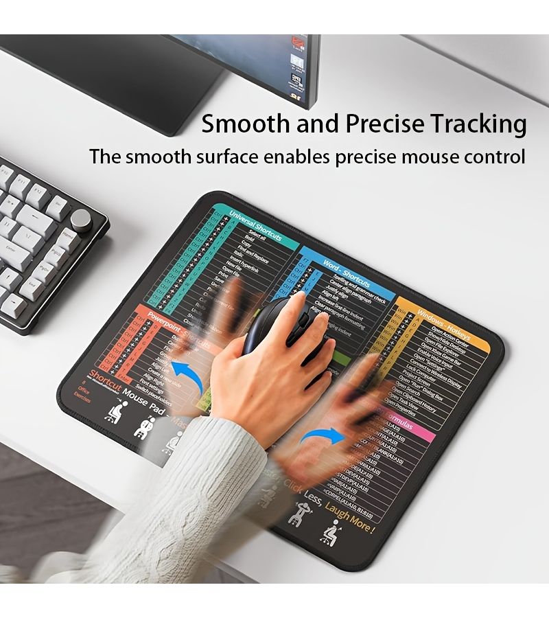 1 2pcs 8 27 X 10 24 Inches Office Mouse Pad With Excel Word PowerPoint Shortcuts Premium Micro Woven Fabric Rubber Non Slip Base 90 Shortcut Commands HD Printing Compatible With PC Laptop Wireless Mouse - Image 3