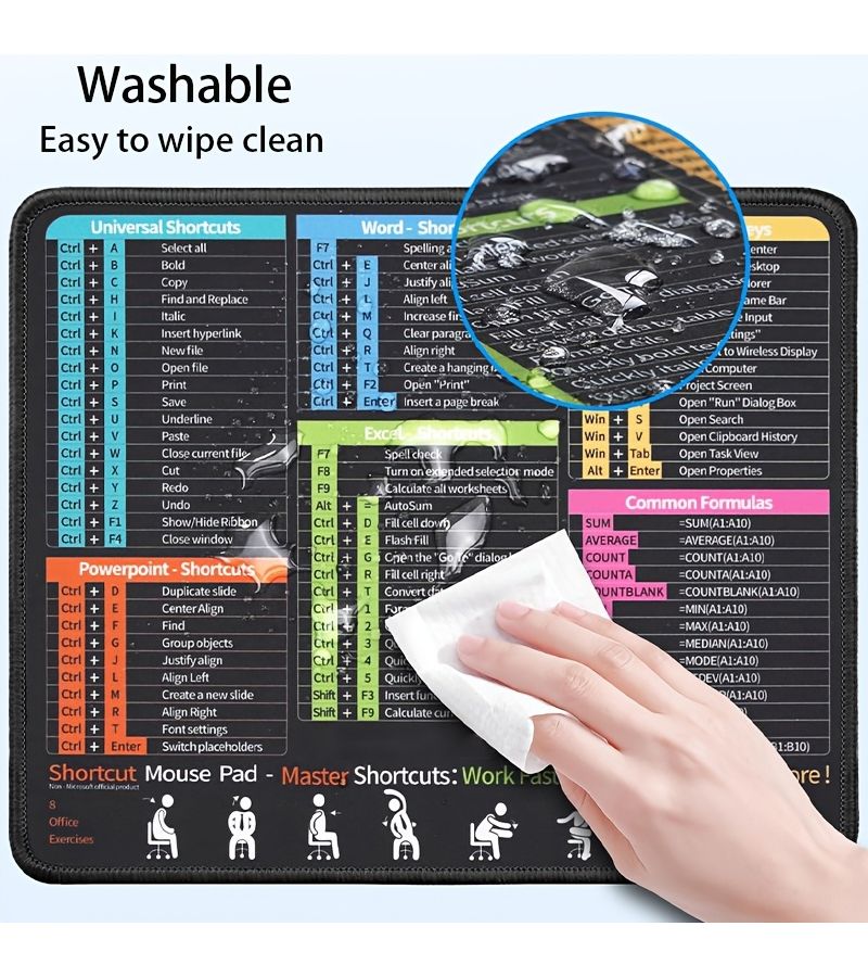 1 2pcs 8 27 X 10 24 Inches Office Mouse Pad With Excel Word PowerPoint Shortcuts Premium Micro Woven Fabric Rubber Non Slip Base 90 Shortcut Commands HD Printing Compatible With PC Laptop Wireless Mouse - Image 4