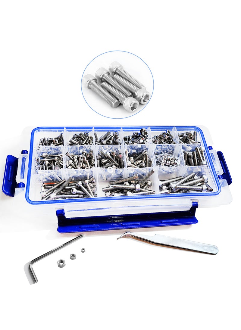Vixel - 624 Pieces Din 912 Hex Head Socket Cap Screws Set, M3 To M5 Sizes, Stainless Steel, Includes Hexagonal Wrenches And Tweezer - Image 1