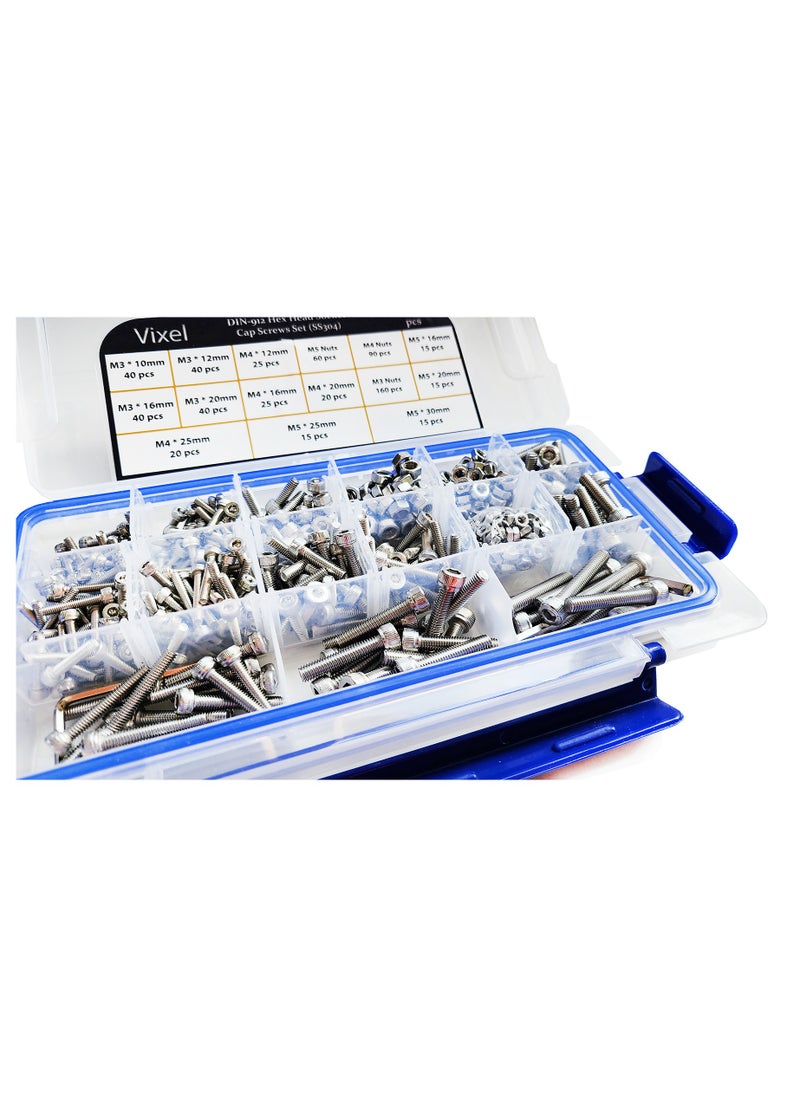 Vixel - 624 Pieces Din 912 Hex Head Socket Cap Screws Set, M3 To M5 Sizes, Stainless Steel, Includes Hexagonal Wrenches And Tweezer - Image 1