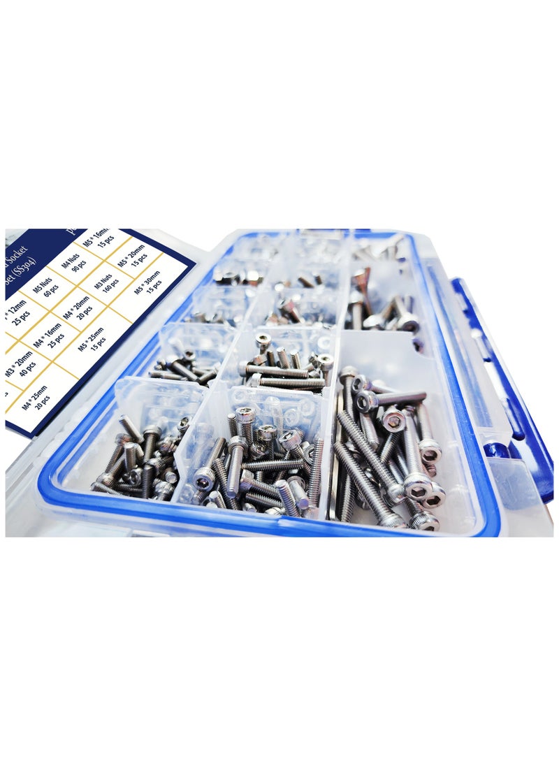 Vixel - 624 Pieces Din 912 Hex Head Socket Cap Screws Set, M3 To M5 Sizes, Stainless Steel, Includes Hexagonal Wrenches And Tweezer - Image 1