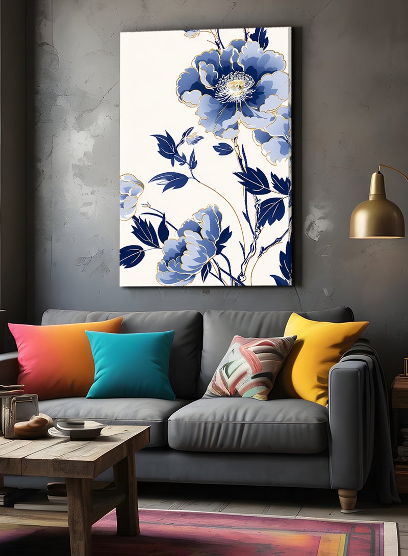 لوحة كانفاس على إطار خشبي بتصميم زهور زرقاء - Image 1