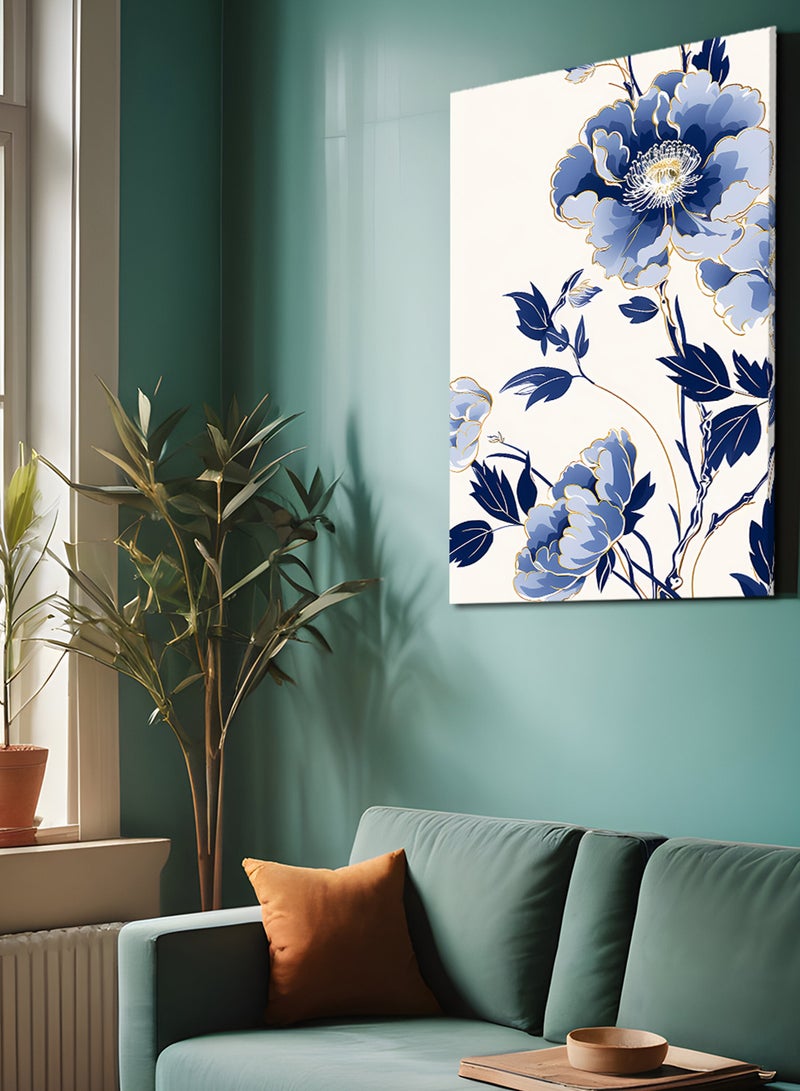 لوحة كانفاس على إطار خشبي بتصميم زهور زرقاء - Image 2