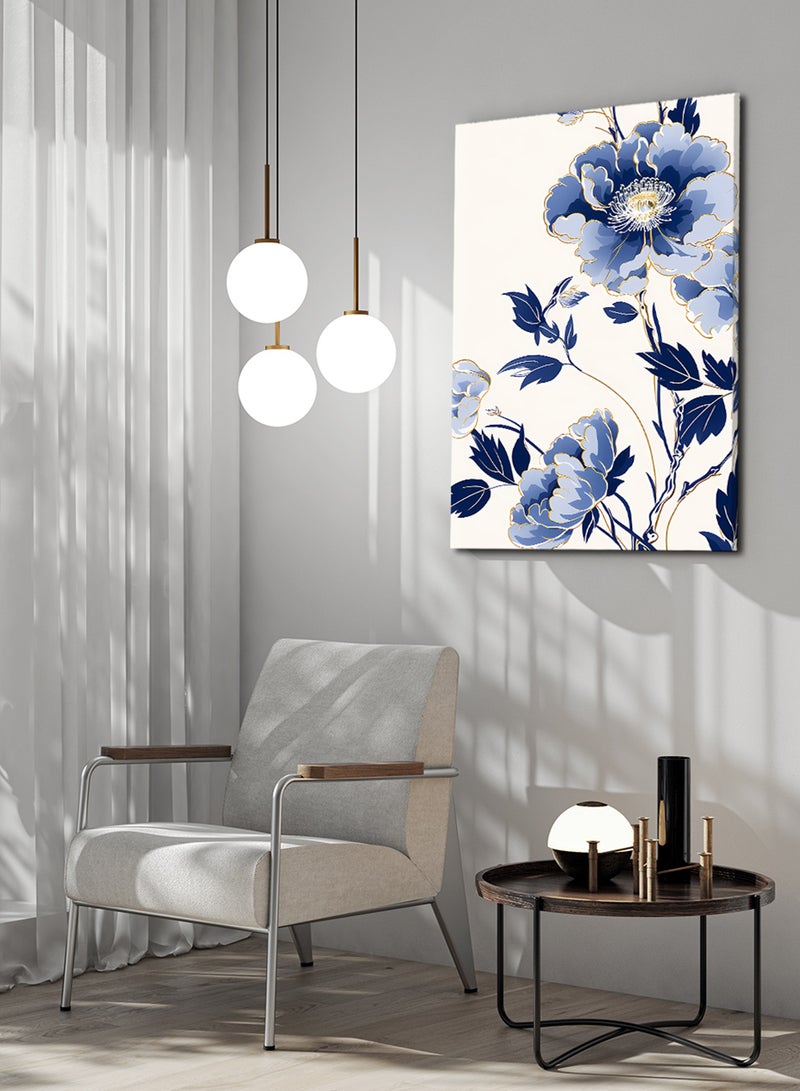 لوحة كانفاس على إطار خشبي بتصميم زهور زرقاء - Image 3