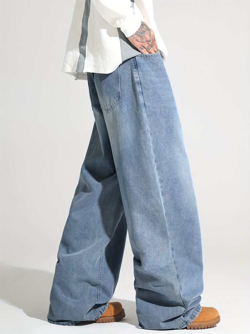 American Vintage Distressed Washed Loose Jeans, Street Trendy Fashion Versatile Blue Trousers, Unisex () - Image 3