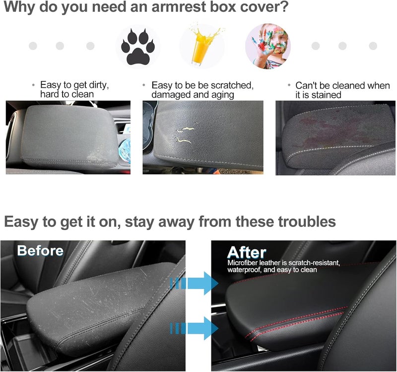 ANFOKAS for Kia K5 2024 2023 2022 2021 Accessories Leather Car Armrest Cover Armrest Storage Box Lid Center Console Seat Cover Protector -Black with Red Stitches - Image 3