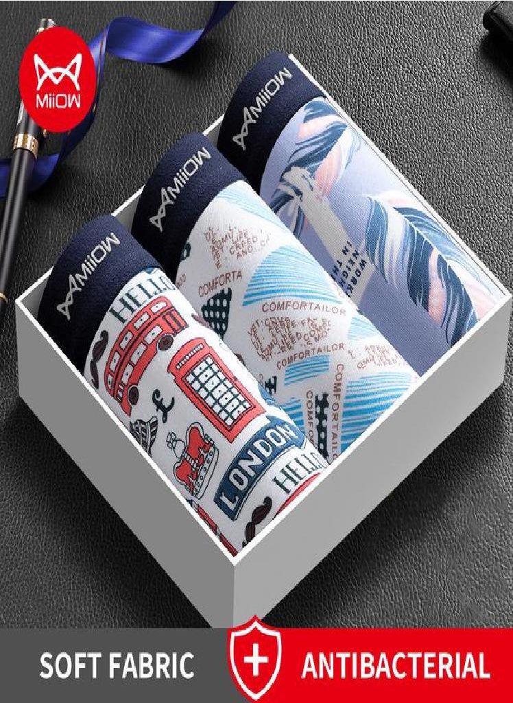 MIIOW - 3Pcs Man Underwear Boxer Men Comfortable Polyester Innerwear  Men's Panties Boxers Shorts Underpants Mens Print - Image 1
