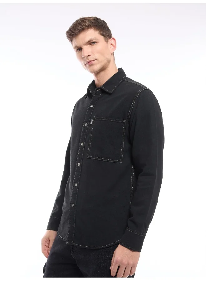 Beyoung Black Contrast Stitch Men's Denim Shirt