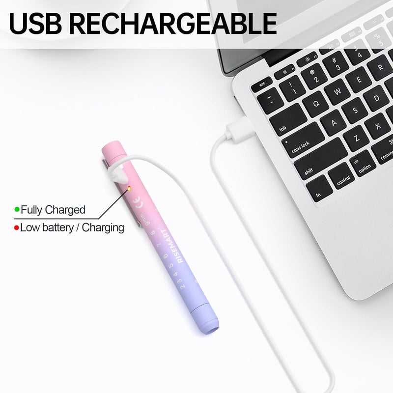 مصباح قلم قابل لإعادة الشحن للممرضات والأطباء – عبوة من 2 مصباح قلم طبي LED مع شحن USB، وضعي إضاءة مزدوجين، مشبك متين – هدية مثالية للمناوبة الليلية، الاستخدام السريري – وردي-برتقالي + وردي-بنفسجي - Image 2