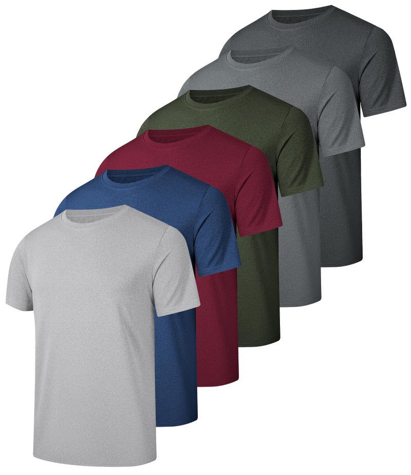 Kinglaman 6 Pack Mens Quick Dry Short Sleeve Shirts Moisture Wicking Sun Protection UV UPF SPF Workout T-Shirt 1 Black 1 Drak Gray 1 Light Gray 1 Blue 1 Wine Red 1 Army Green Large - Image 1