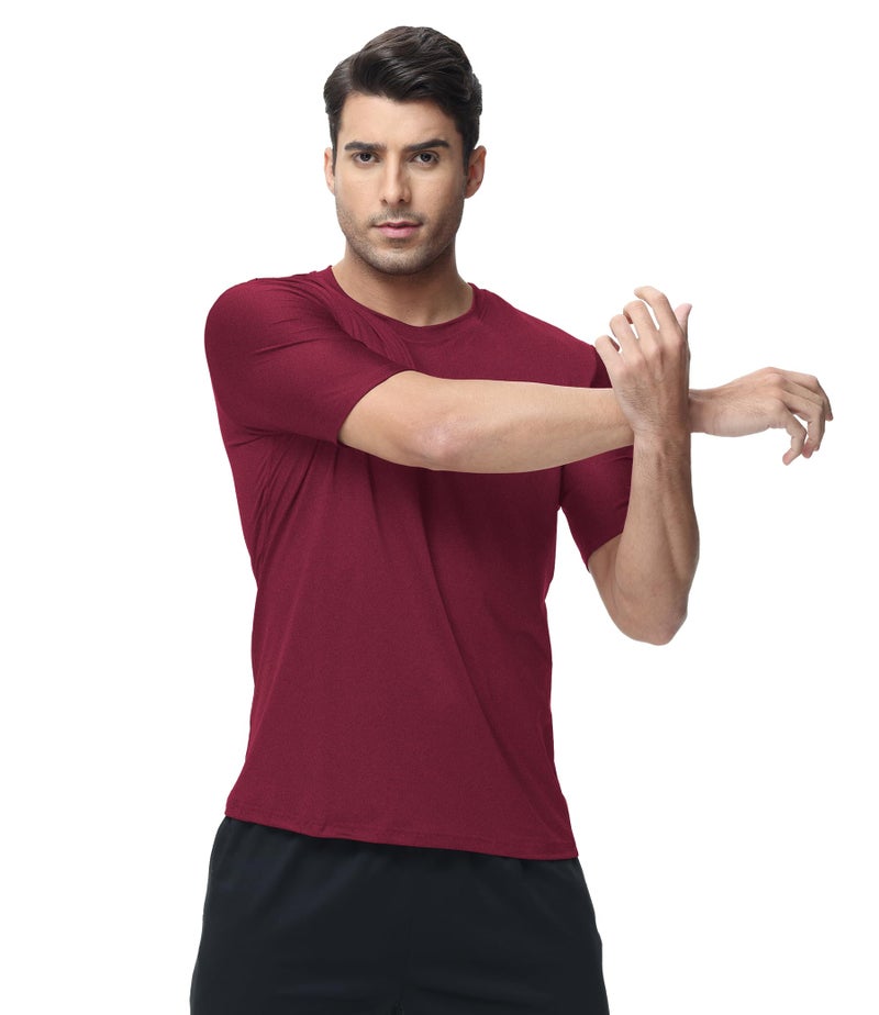 Kinglaman 6 Pack Mens Quick Dry Short Sleeve Shirts Moisture Wicking Sun Protection UV UPF SPF Workout T-Shirt 1 Black 1 Drak Gray 1 Light Gray 1 Blue 1 Wine Red 1 Army Green Large - Image 2