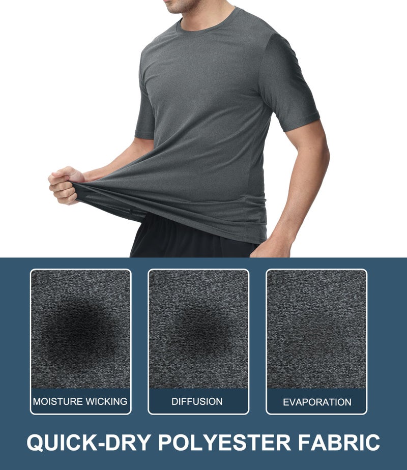 Kinglaman 6 Pack Mens Quick Dry Short Sleeve Shirts Moisture Wicking Sun Protection UV UPF SPF Workout T-Shirt 1 Black 1 Drak Gray 1 Light Gray 1 Blue 1 Wine Red 1 Army Green Large - Image 5