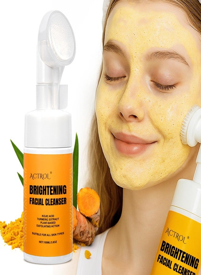 ACTROL Turmeric Face Wash with Brush 150ml Natural Turmeric Facial Foam Cleanser Deep Cleansing Glow Wash Suitable for All Skin Types - Image 1